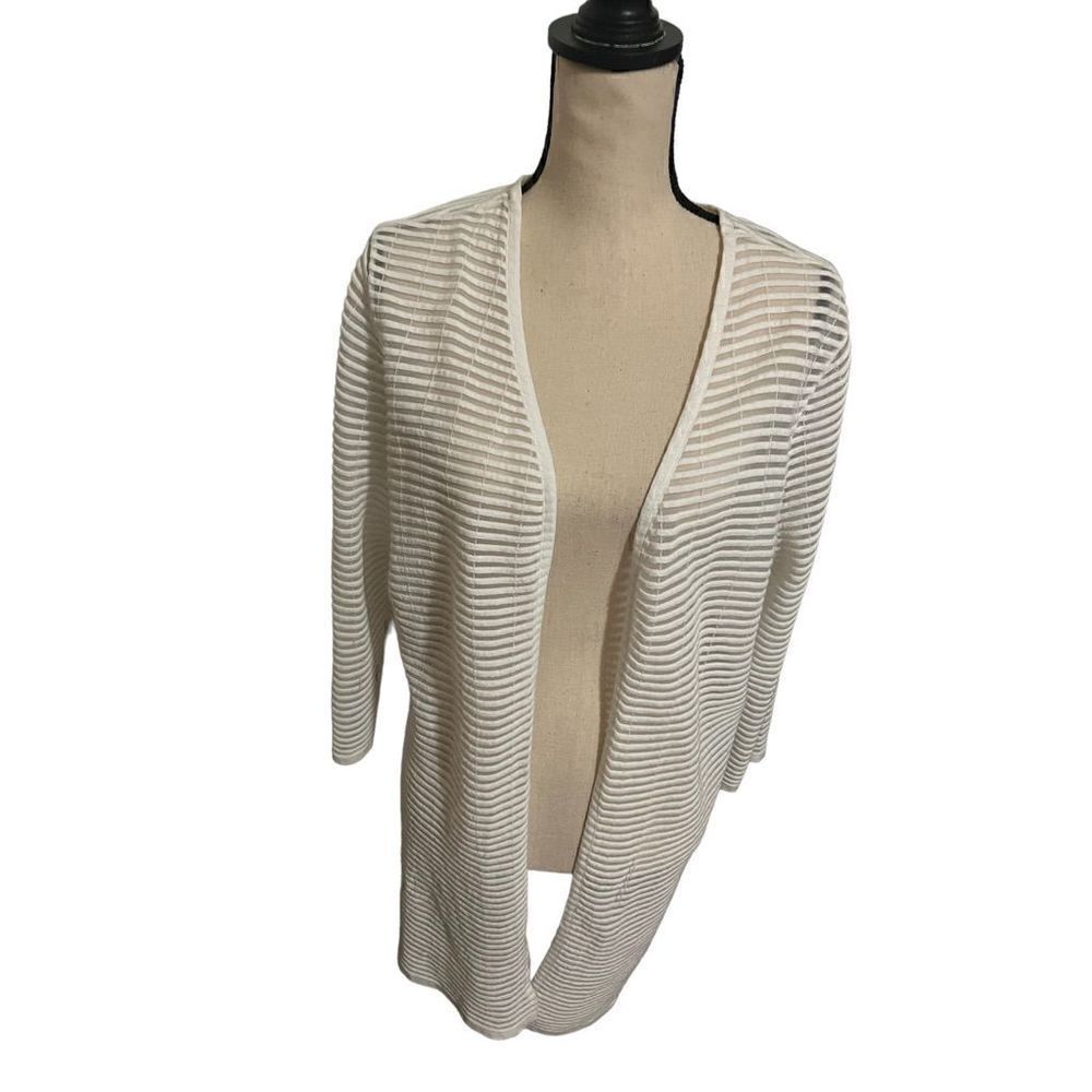 Alfani Women’s XL Open Front Sheer Stripe Cardigan – Ivory Lightweight Layer